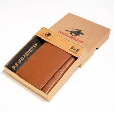 Trifold Wallet for Men Full Grain Cowhide Leather RFID Blocking With ID Window