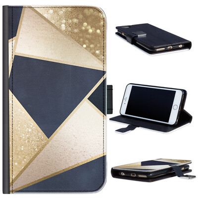 Schwarz & Gold Marmor Handyhülle für iPhone 13/12/Pro/Max; PU Leder Flip Cover