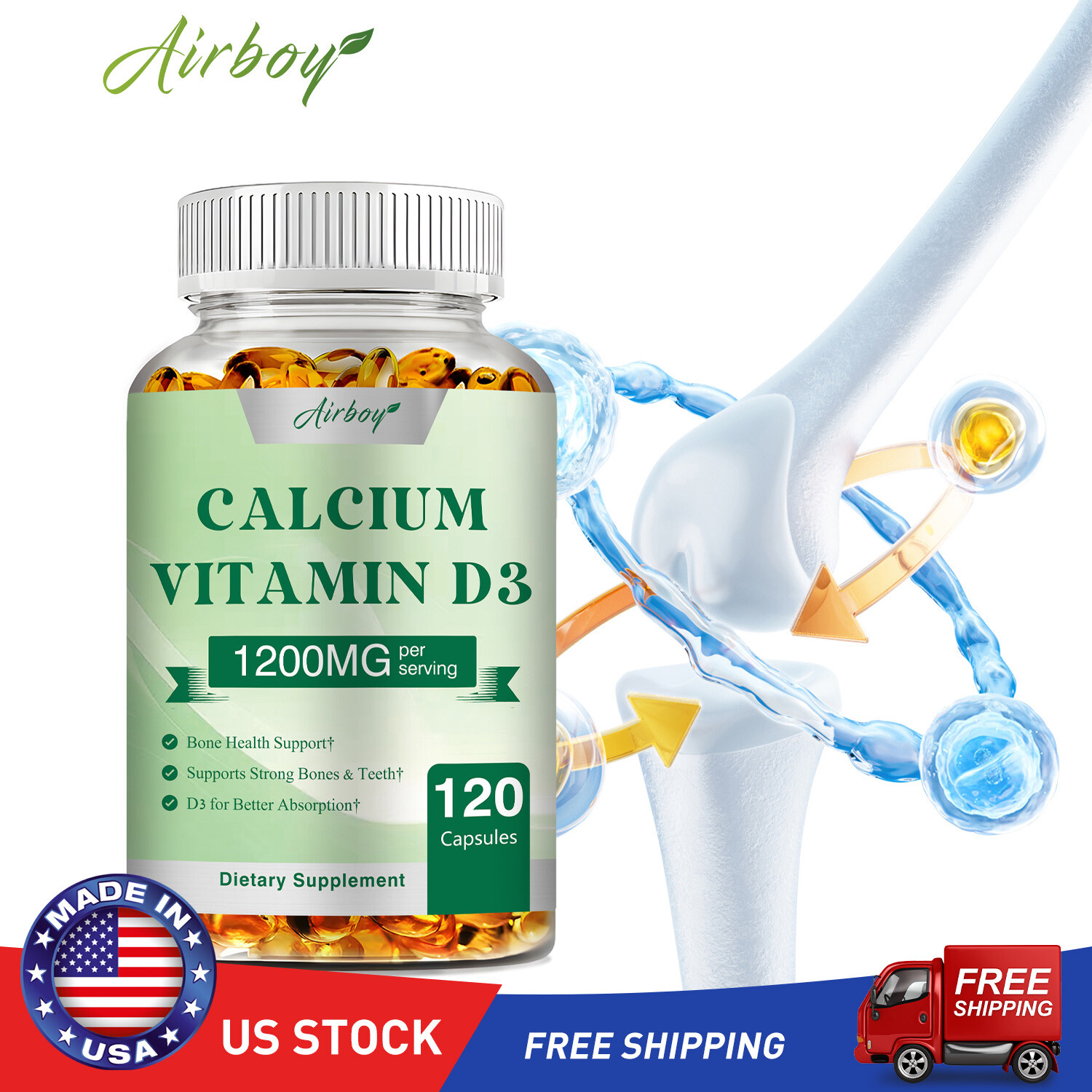 Calcium Vitamin D3 - Supports Strong Bones and Teeth Health - High Absorption