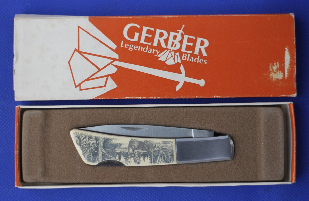 SILEA イタリア製 ナイフレスト 2個セット 銀プレート ヴィンテージ 美品 Vintage Gerber Silver Knight 300A, with Deer Scrimshaw handle