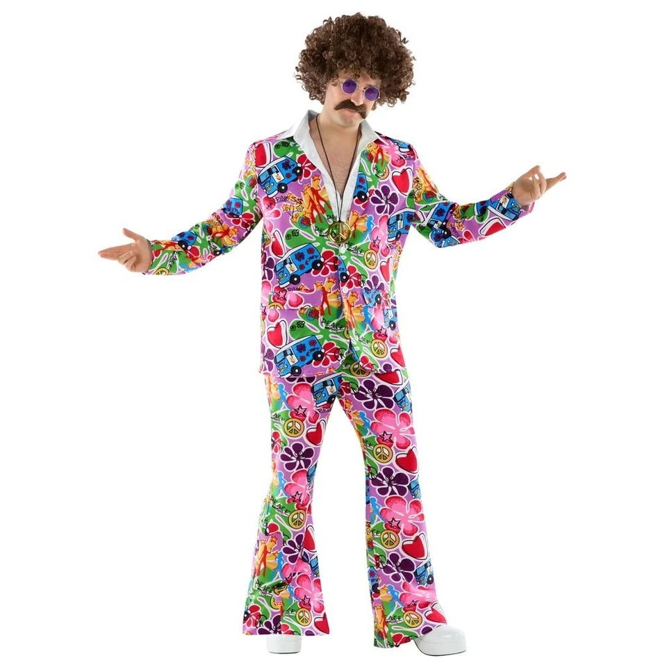 Traje Hippie Para Hombre Años 60 Disfraz Adulto Groovy Hombre Traje Hippy Halloween M L XL Foto 2 de 4
