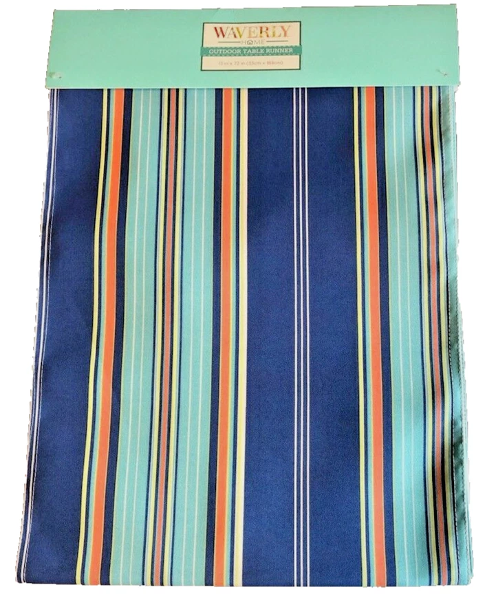 Waverly синяя полосатая дорожка для стола крытый открытый пляж летний домик 13x72"" - Изображение 2 из 4