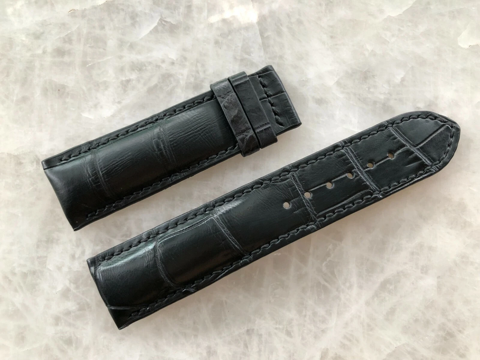 22mm/20mm Black Alligator Crocodile Embossed Leather Watch Strap Band