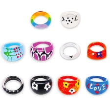 10 Assorted Acrylic Rings for Girls, Chunky Resin Ring Pack for Women