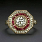 Art Deco Lab-Created Diamond Halo Ruby Engagement 14K Yellow Gold Finish Ring