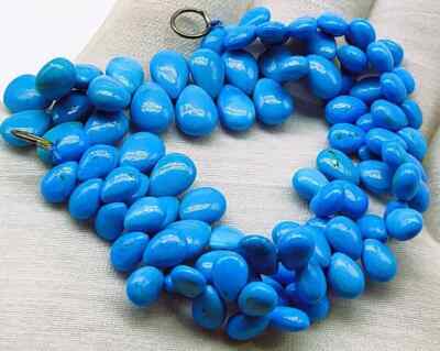 5 Line Natural Arizona Turquoise Smooth Pears Briolette Gemstone 10 inch 7x10mm 