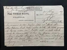 1889 Thomas Waite Wrangle Boston Lancs Memorandum re Miss Waite
