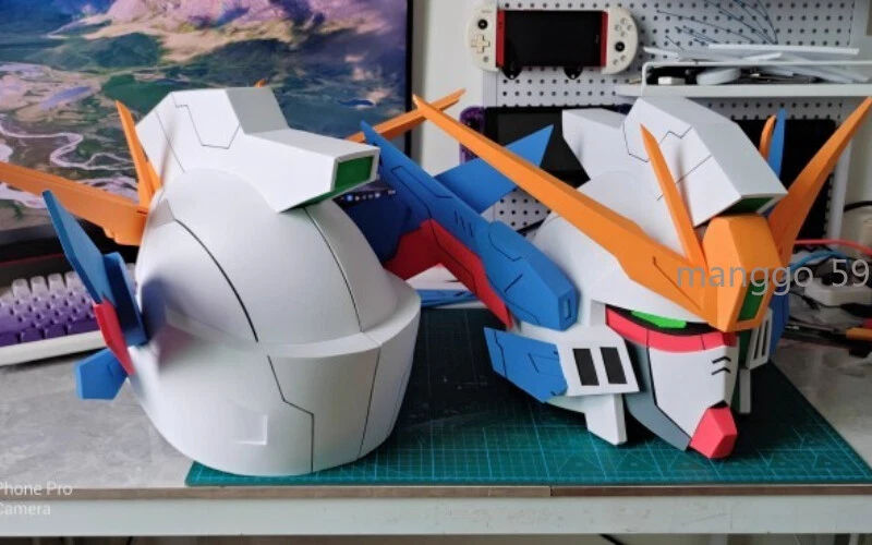 Máscara de casco portátil Halloween Wing Gundam Zero iluminación LED cosplay utilería regalo Foto 4 de 4