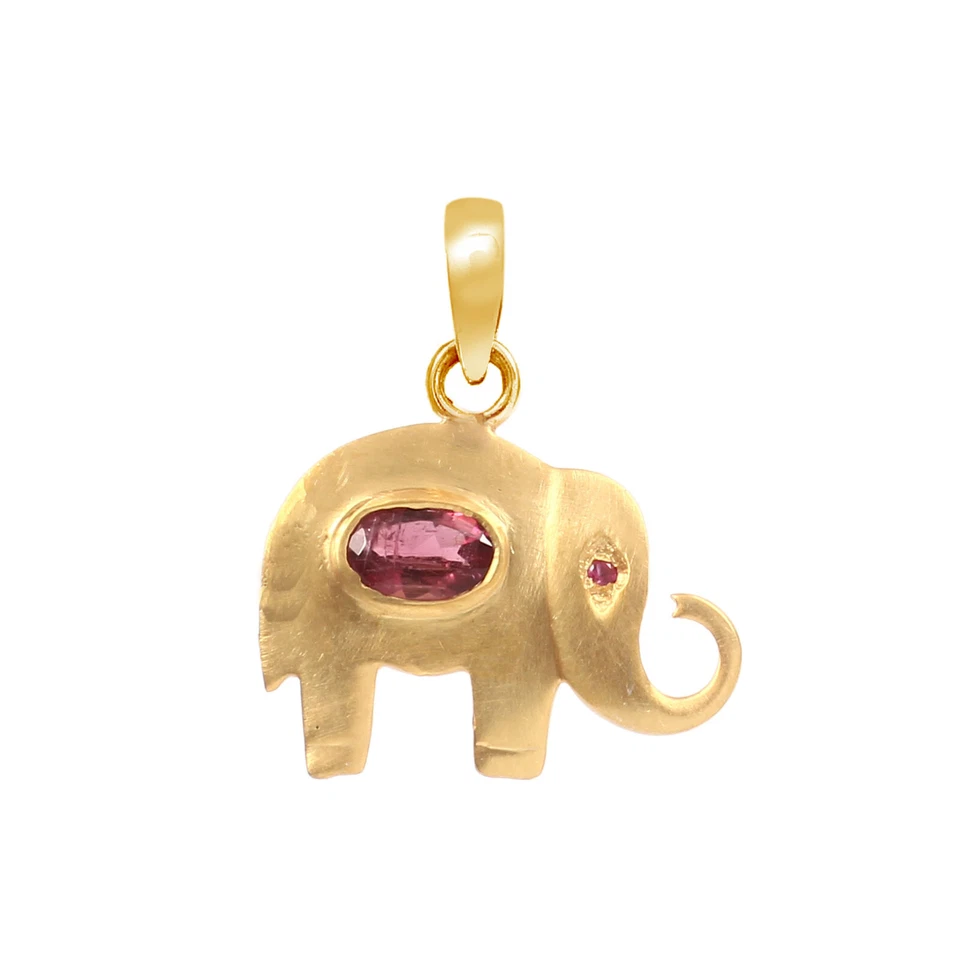 925 Sterling Silver Natural Tourmaline Elephant Charm Pendant, Elephant Pendant - Image 2 of 3
