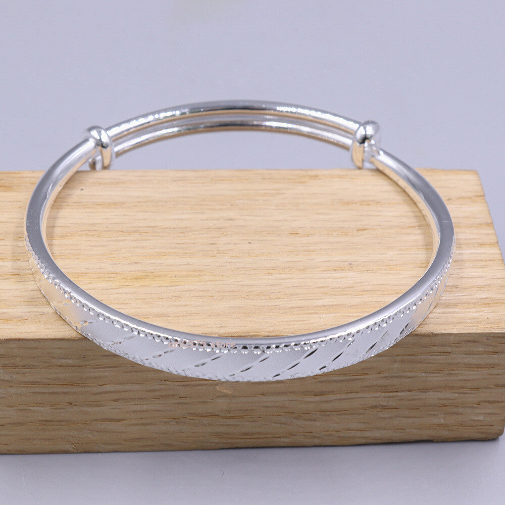 OLD   BANGLE ブレスレット シルバー Fine Silver 999 Bangle Women's Adjust Carved Line Closed Bracelet