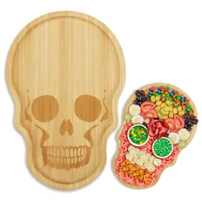 Skull Aperitif Board Unique Bamboo Charcuterie Cheese Cutting Board with Spoo...