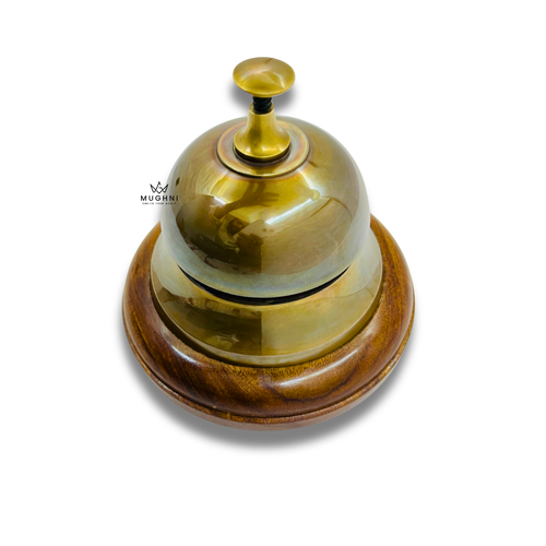 Brass Desk Bell Antique Finish with Wood Base Vintage Style Reception ...