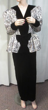 Vtg Jessica McClintock Puff Sleeve Formal Maxi Metallic Lame Blk Velvet Dress 6