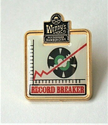 Wendy's Hamburgers Record Breaker Franchise Award Button Pin NOS New 2000's