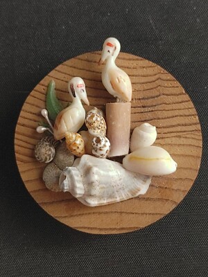 Vintage Tiny Shell Art Sea side Crane Seagull Pelican By Svoboda Industries WI