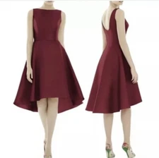 Alfred Sung Burgundy Sateen Twill High Low Cocktail Dress Sz 20 $208 D697 NWT