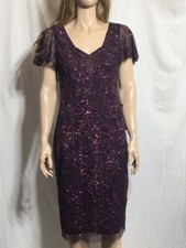 Women's NWT Adrianna Papell Embellished Flutter-Sleeve Beaded Sheath Dress