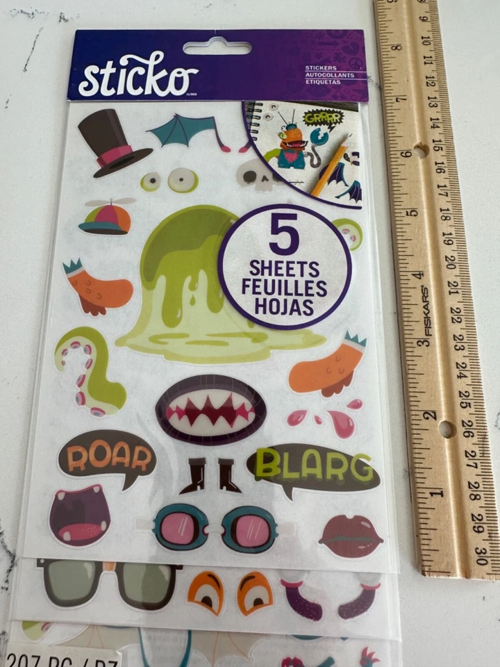 Sticko Autocollant Hágalo Usted Mismo Monster Paquete Abatible 5 Hojas 207PC Varios PC Álbumes de Recortes Foto 3 de 4