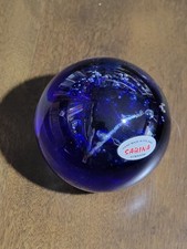 Sabina Glassworks Paperweight Blue and Clear Rymanow Poland