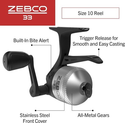 Zebco 33 Spincast Fishing Reel, Changeable Right or 10, Silver