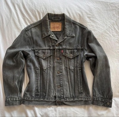 Vintage 90s Levi's 70503 Black Denim Jacket Grey Wash Made in