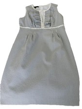 Nine West Grey/White Stripe Ruffle Nautical Lined Sleeveless Dress UK 12 Unworn
