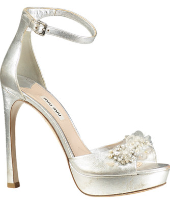 Miu Miu Metallic Leder Kristall verziert Plateau Knöchelriemen Sandalen UK 5 E