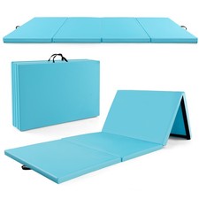 4-Panel 10' x 4' x 2" Yoga Mat Folding Exercise Mat w/ Carrying Handles Blue