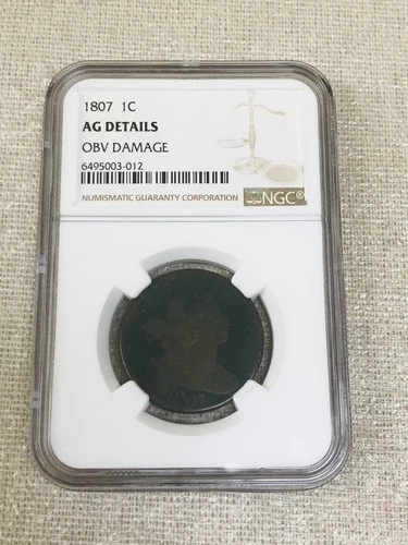 1807 NGC Draped Bust Head Large Cent 1C  AG Details OBV Damage