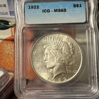 1922 Silver Peace Dollar ICG MS65 GEM Graded