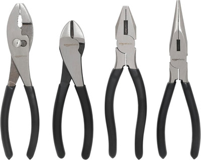 Amazon Basics Zangen-Set, Inklusive Seitenschneider, 4 Stück, Schwarz Und Silber