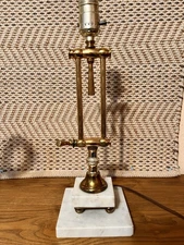 Vintage Classical Two-Tier Italian White Marble & Brass Swing Arm 15" Table Lamp