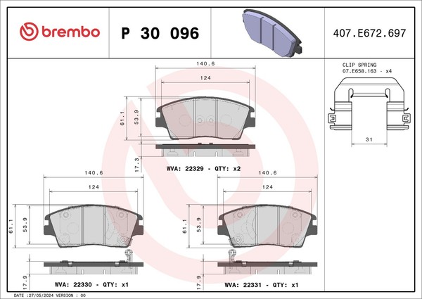 Brembo Bremsbelagsatz Scheibenbremse Prime P 30 096 FüR Hyundai KIA Tucson QL TL-image