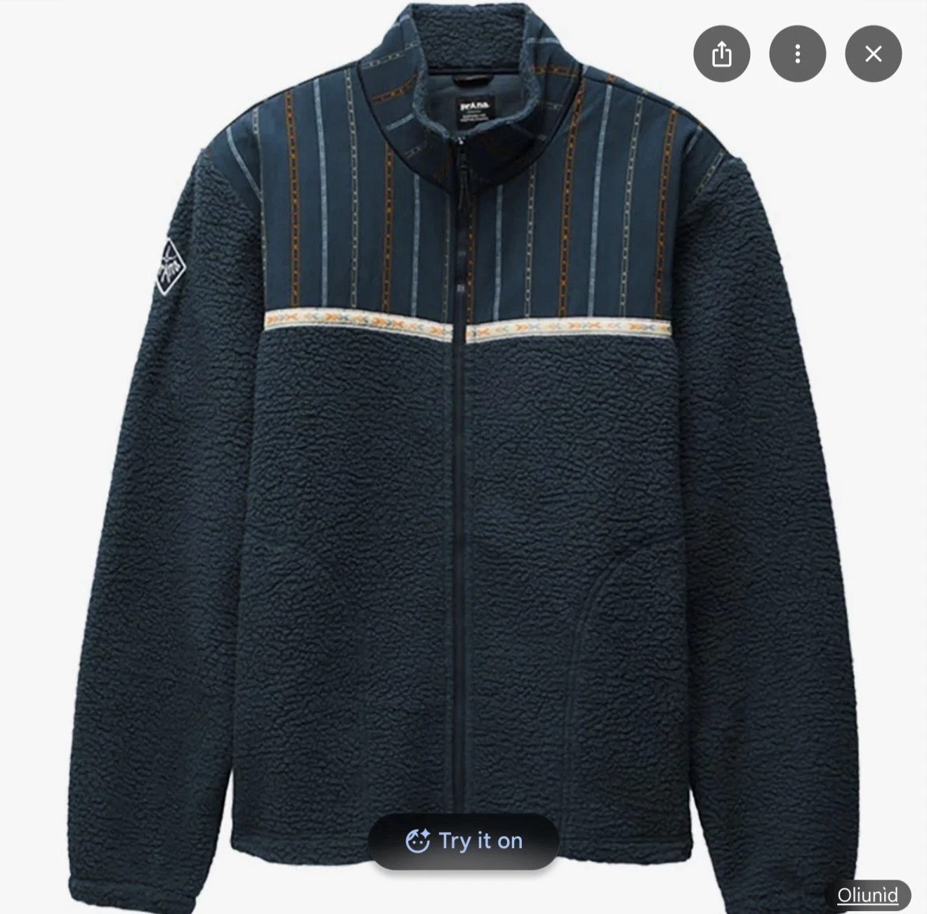 Prana Large Fleece Jacket Hurricane Full Zip Stormy Night Men's M Unisex NWT - product detail image 1
