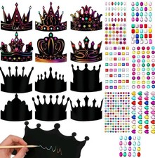 130 Pcs Crown Party Favors DIY Crafts Set 48 Scratch Paper Crowns Headband Hats