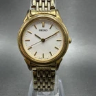 Seiko Watch Women 25mm White Dial Gold Tone Round V701-1930 New Battery