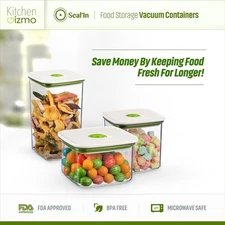Seal In Food Storage Vacuum Containers - Set of 3 - Vacuum Sealed, Microwavable