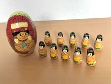 Vintage Handcrafted Wooden Nesting Dolls Indians Chief Native American Tribe Set