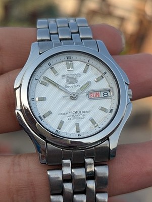 Seiko 5 Superior Automatic 7S36-0030 White Dial Vintage Men's Watch Japan