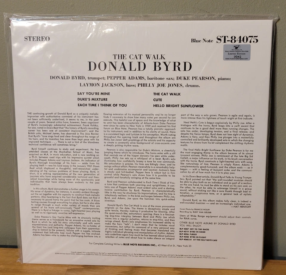 Donald Byrd The Cat Walk Blue Note Music Matter Low Pressing Sealed Vinyl LP - Image 4 of 4