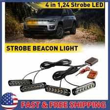 4X 6LED Car Amber/White Truck Beacon Warning Hazard Strobe Light US 12V