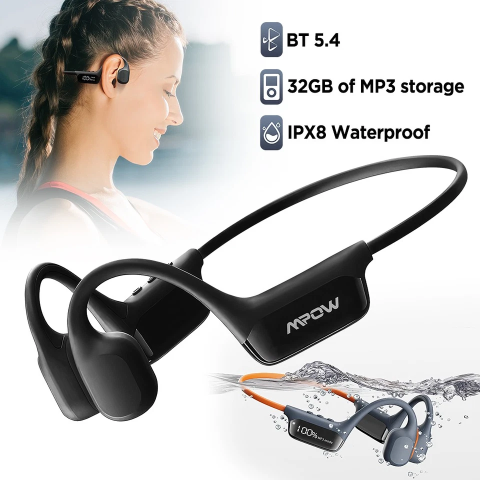 Mpow Auriculares de conducción ósea de natación Bluetooth Auriculares inalámbricos Reproductor de MP3 32G Foto 2 de 4