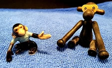 Vtg Zoo Line Wooden Jointed  Brown Monkey Japan & Hagen Rena Baby Chimpanzee 