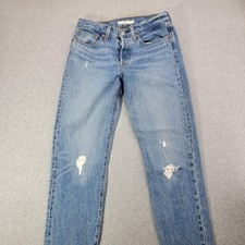 Levi's Jeans Womens 27 Blue Wedgie High Rise Button Fly Distressed Raw Hem