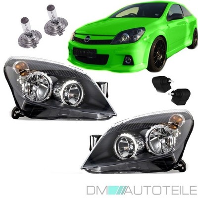Opel Astra H Scheinwerfer Set Klarglas Schwarz 04-09 H7/H1+2x Birnen+Motor 04-09