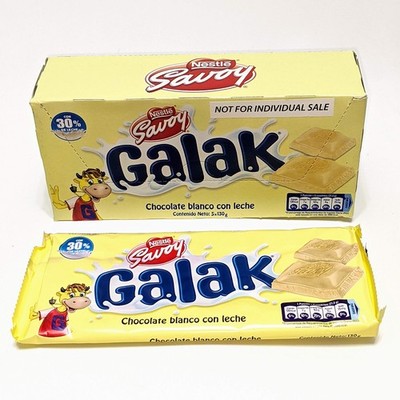 Galak Chocolate Blanco con Leche, 1 caja con 5 barras de 130g cada una