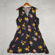 Old Navy Dress Women's XL Black Floral Polka Dot Waist-Defined Sleeveless NWT