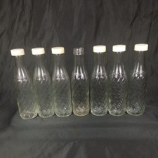 7 x Vintage Soda Stream Bottles Embossed Glass Twist Screwtop Caps 1970s 1980s