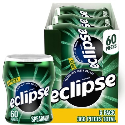 ECLIPSE Chewing Gum Sugar-Free - Spearmint 60 Count (Pack of 6), Green