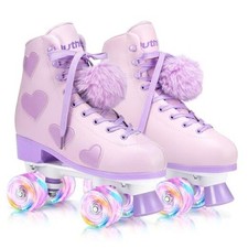 Women's and Girl's Classic Roller Skates with Light up Wheels and Love Heart